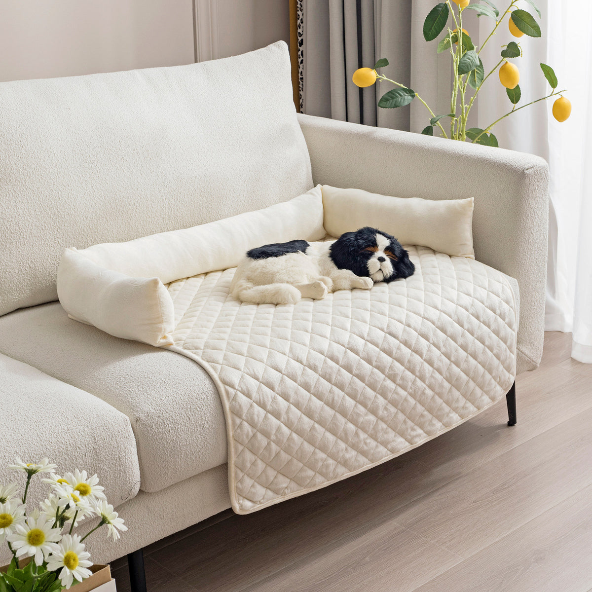 Close-up of plush pet bed material