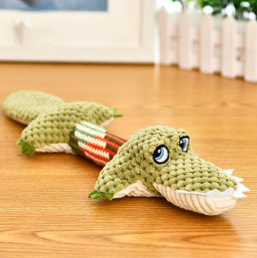 Plush crocodile-shaped dog chew toy