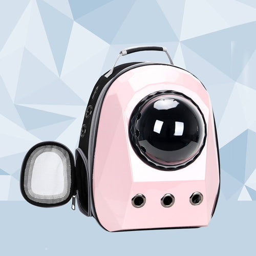 Cat carrier backpack in black, space capsule style with transparent window