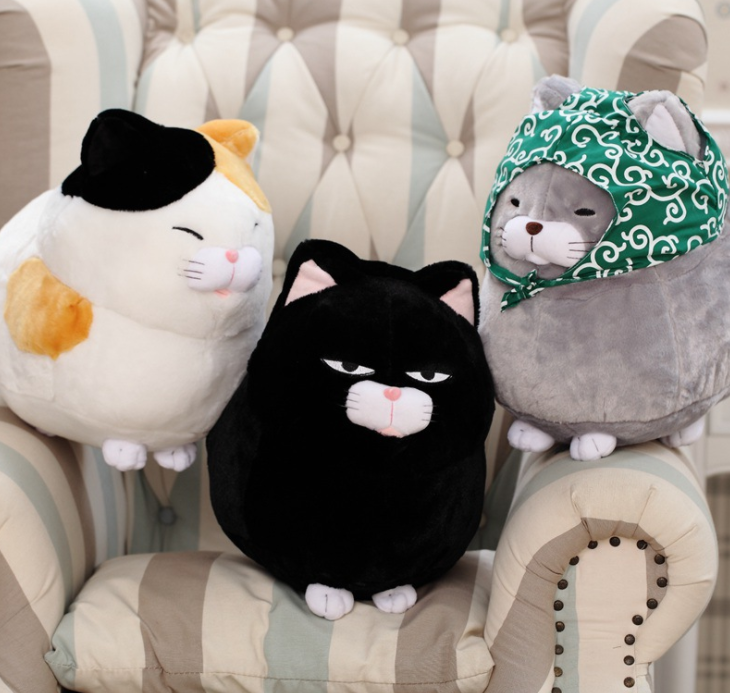 Gray cat plush toy, alternate view