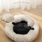 Round winter warm lamb cat bed