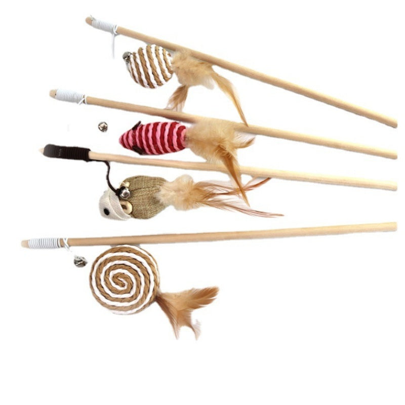Feather wand cat toy handle detail