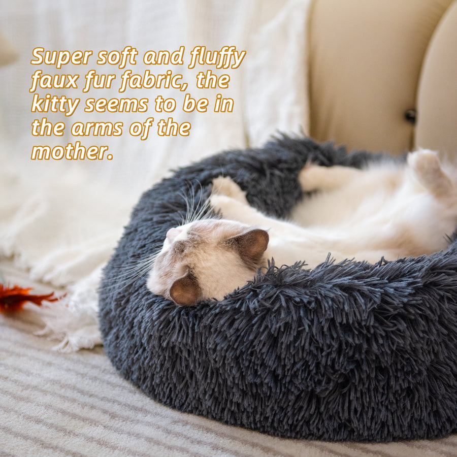 Petise round plush donut pet bed shown from above