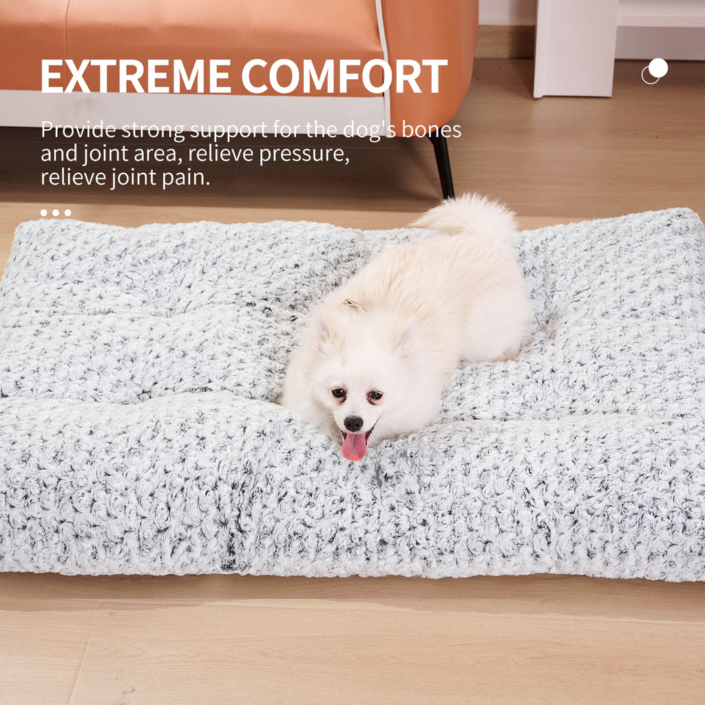 Grey dog bed mat close-up