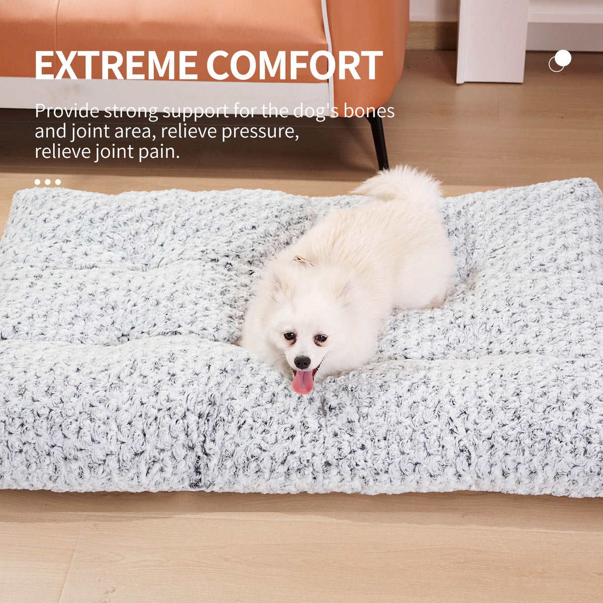 Grey dog bed mat close-up