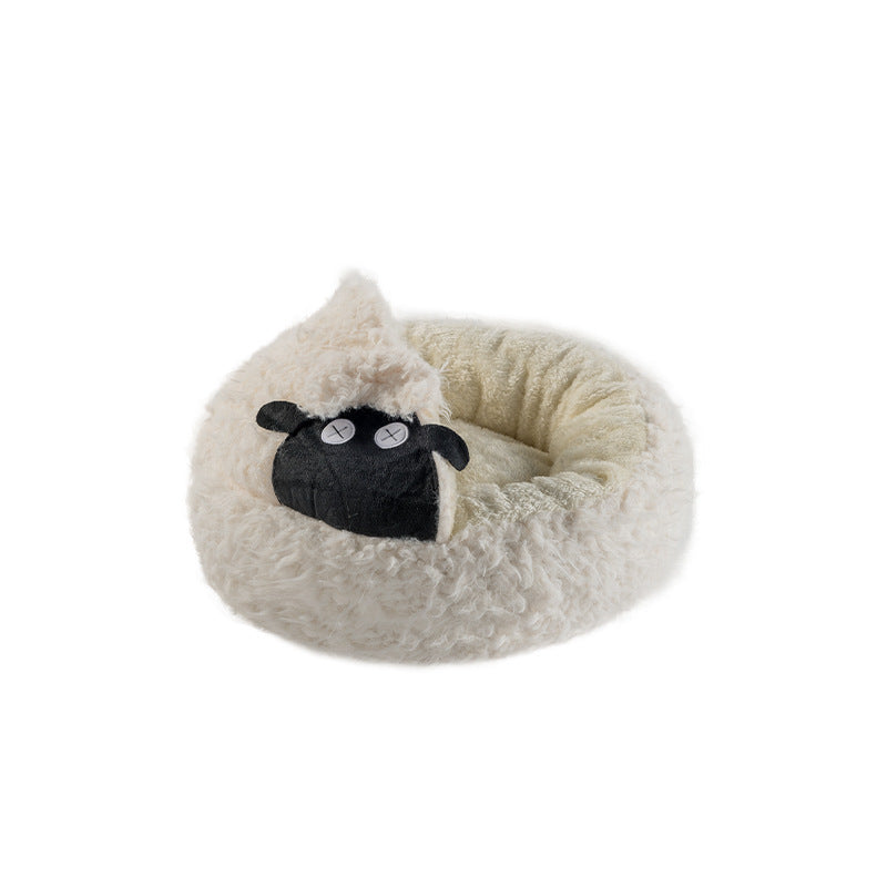 Lamb shape cave cat bed, enclosed round design