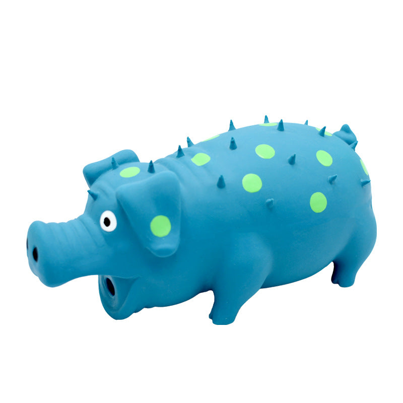 Pig-shaped latex chew toy full view