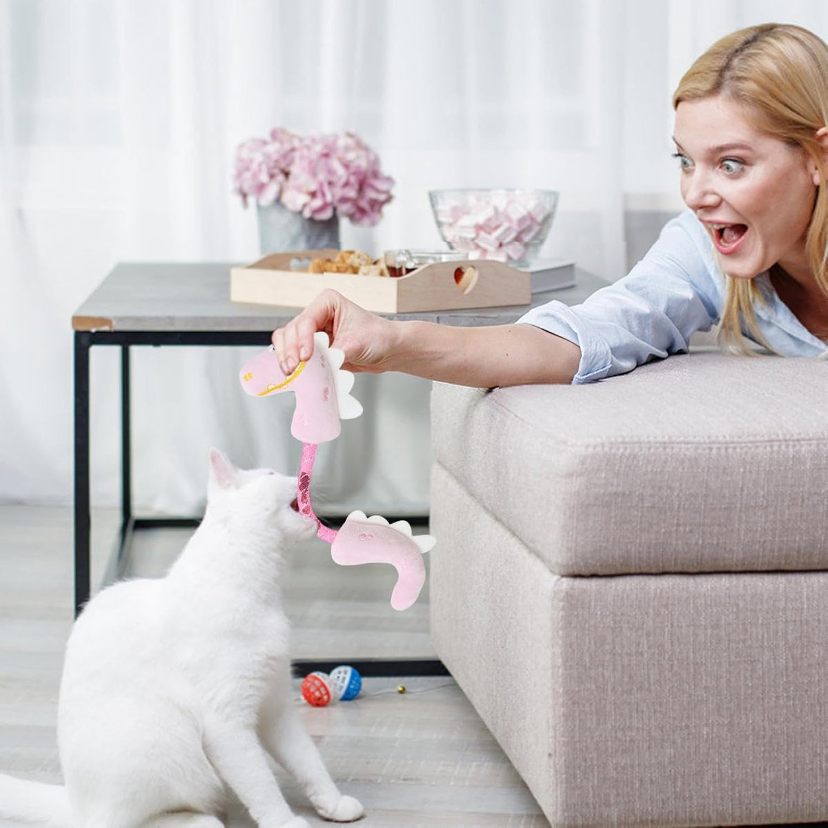 Plush bunny cat toy with squeaker
