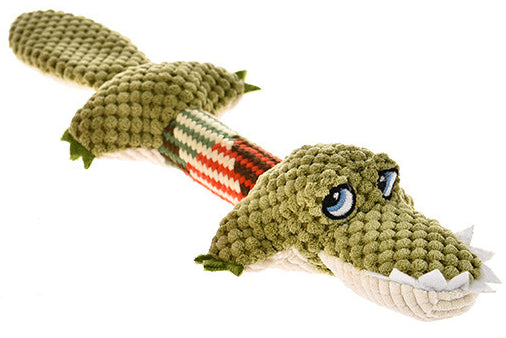 Plush crocodile dog toy full view