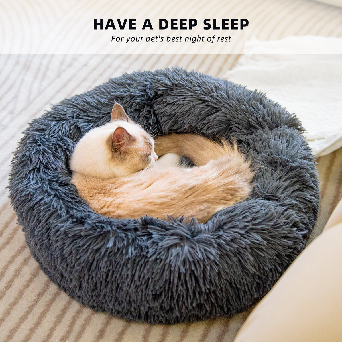 Petise plush donut pet bed close-up of fabric texture
