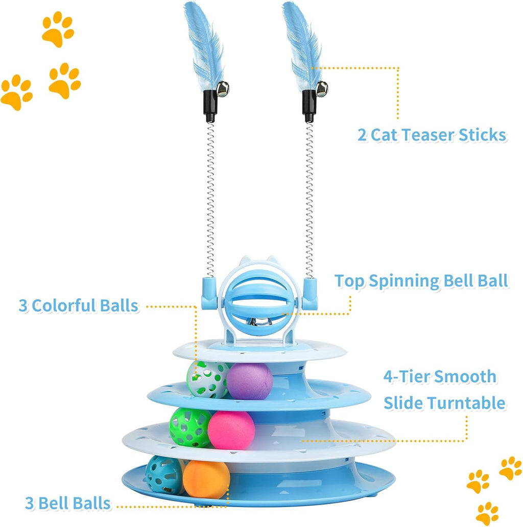 Interactive cat carousel toy with balls and teaser rods
