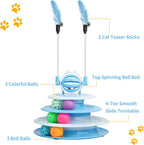 Interactive cat carousel toy with balls and teaser rods
