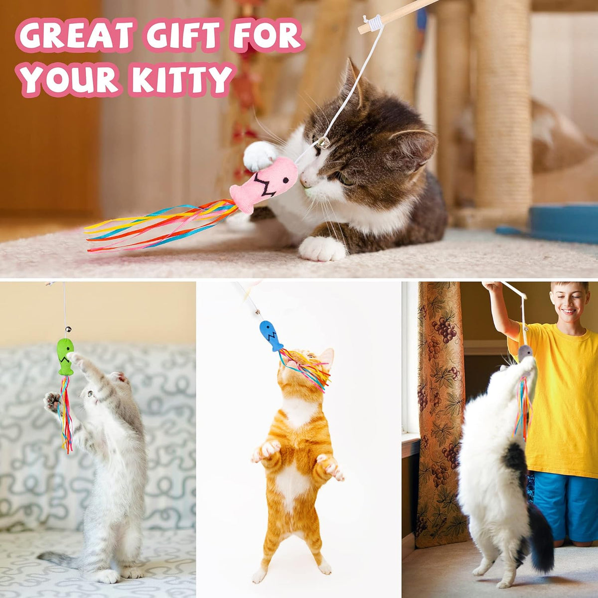 Cat wand toy in pink color