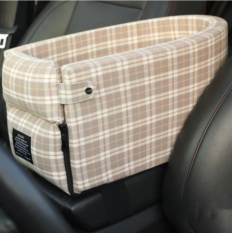 Pet car armrest box kennel bed in Mocha color