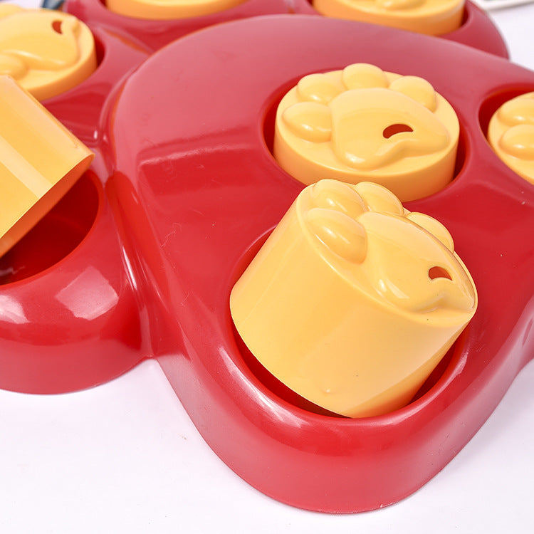 Close-up of red pet puzzle feeder toy