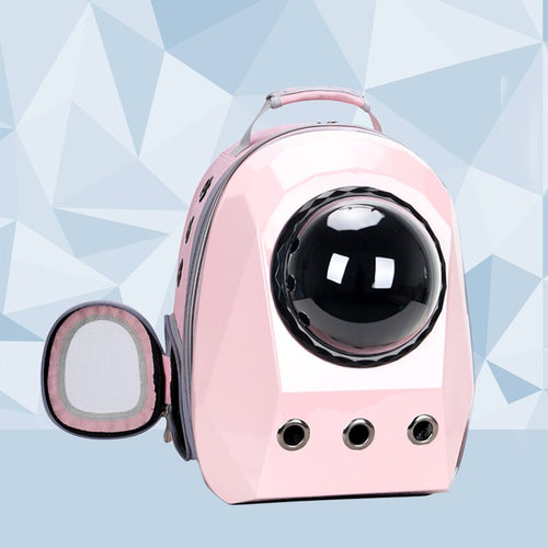 Black pet carrier backpack shown with transparent window panel