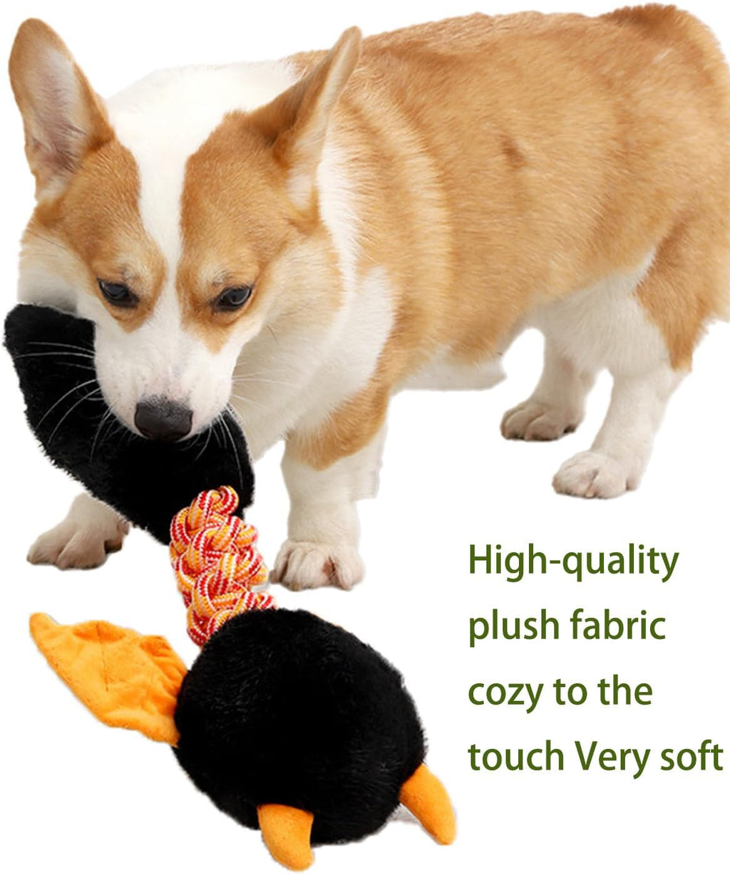 Plush squeaky dog toy, side view