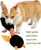 Plush squeaky dog toy, side view