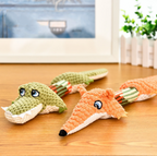 Plush crocodile dog toy, side view
