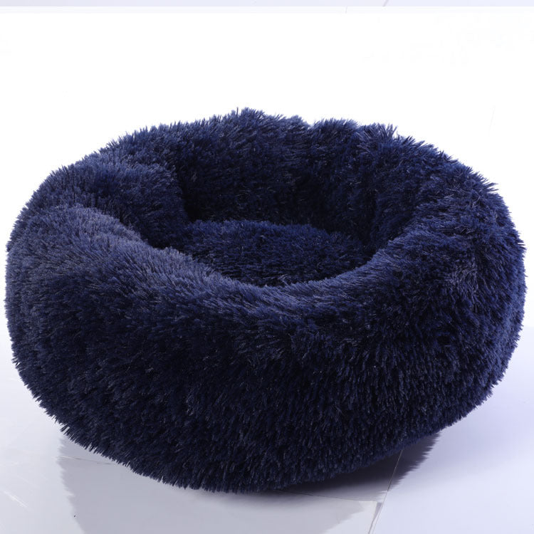 Round plush pet bed for small dogs and cats