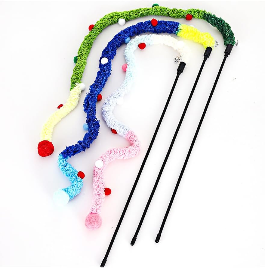 Close-up of plush strip on cat wand toy