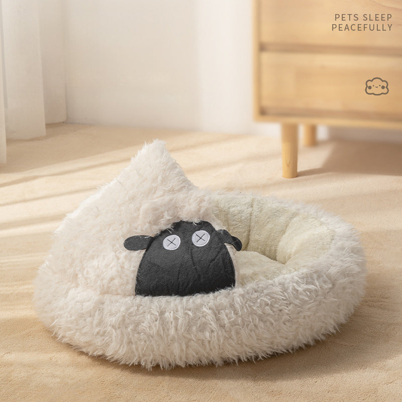 Lamb shape cave cat bed interior view