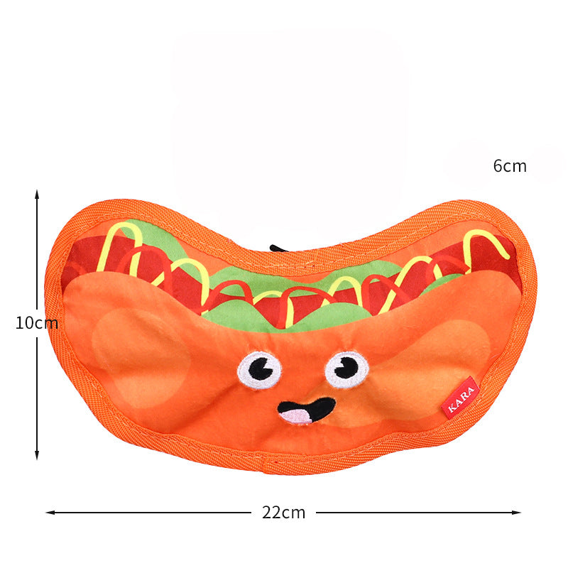 Close-up of crinkle squeaky dog toy edge stitching