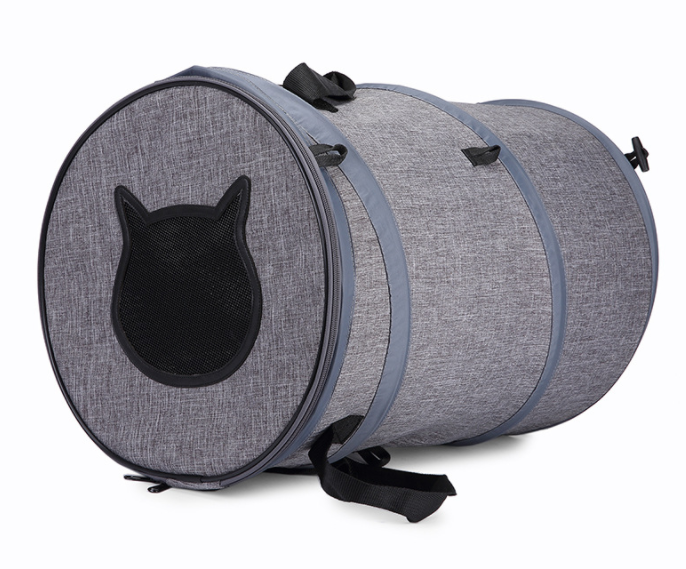 Grey pet carrier bag shown from side angle