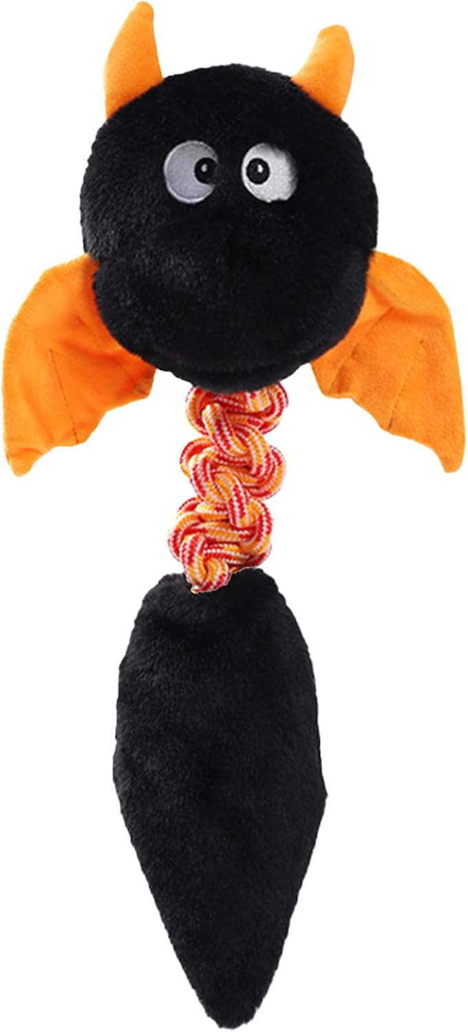 Plush squeaky dog toy, front view