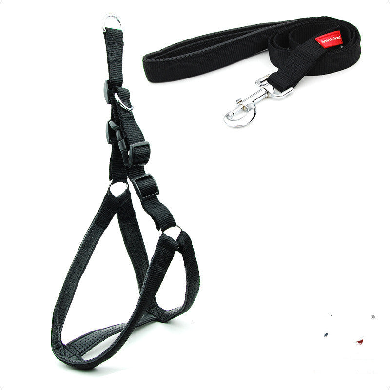 Dog Padded Harness Leash - reflective nylon leash in black