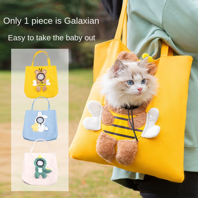 Pet carrier bag showing elastic side opening