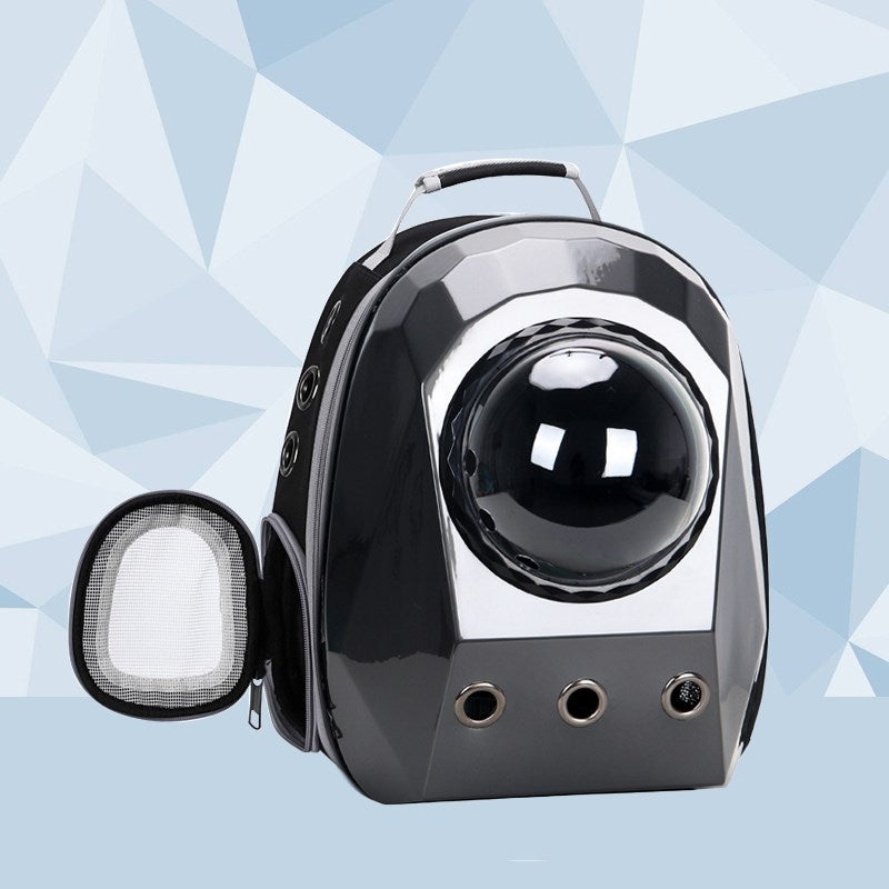 Close-up of transparent window on pet carrier backpack