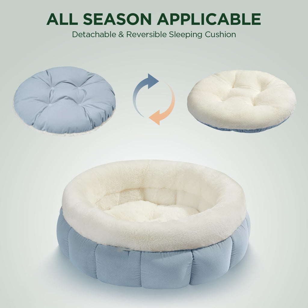 Donut pet bed with removable cushion