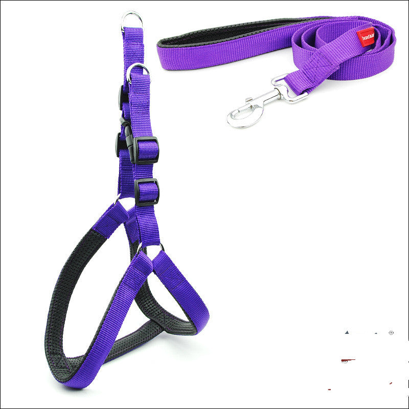 Dog Padded Harness Leash - reflective nylon leash in blue