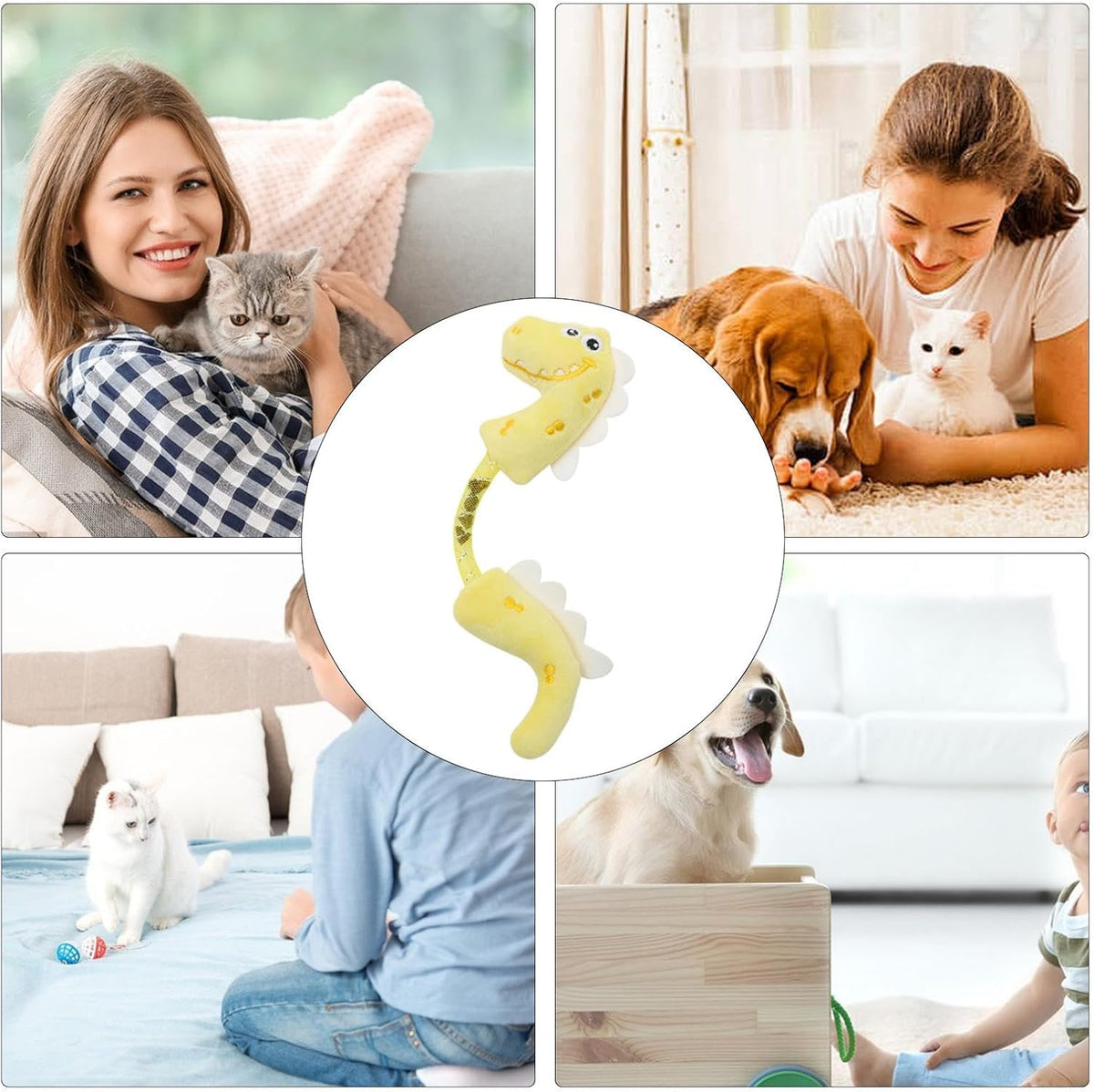 Cat chew toy set with plush mouse, fish, and bunny toys