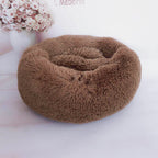 Round plush pet bed for small dogs and cats