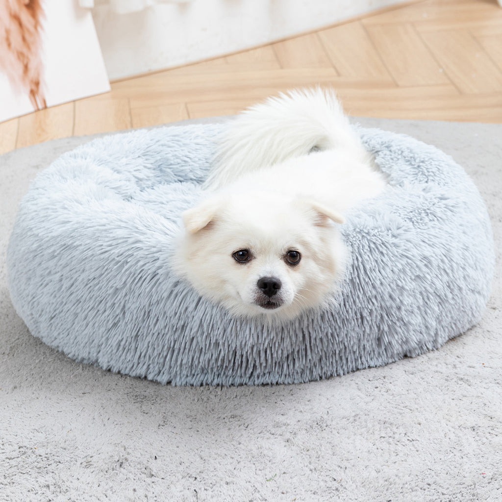Fluffy Donut Dog Bed with pet resting inside
