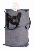 Foldable grey pet carrier bag with skylight design