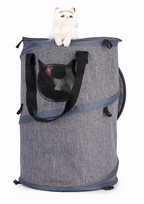 Foldable grey pet carrier bag with skylight design