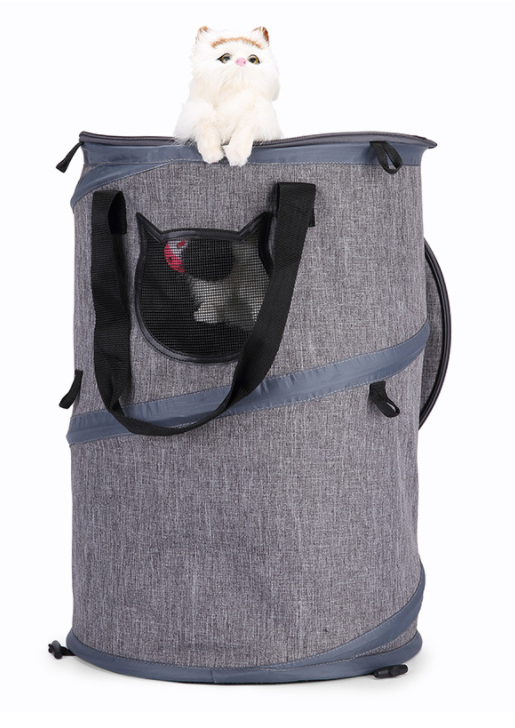 Foldable grey pet carrier bag with skylight design