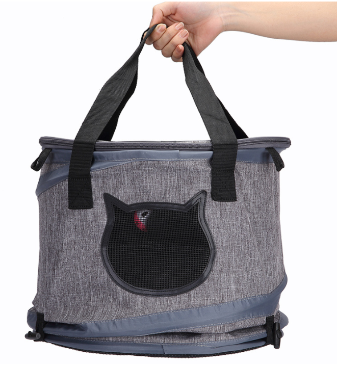 Foldable pet carrier bag folded for storage