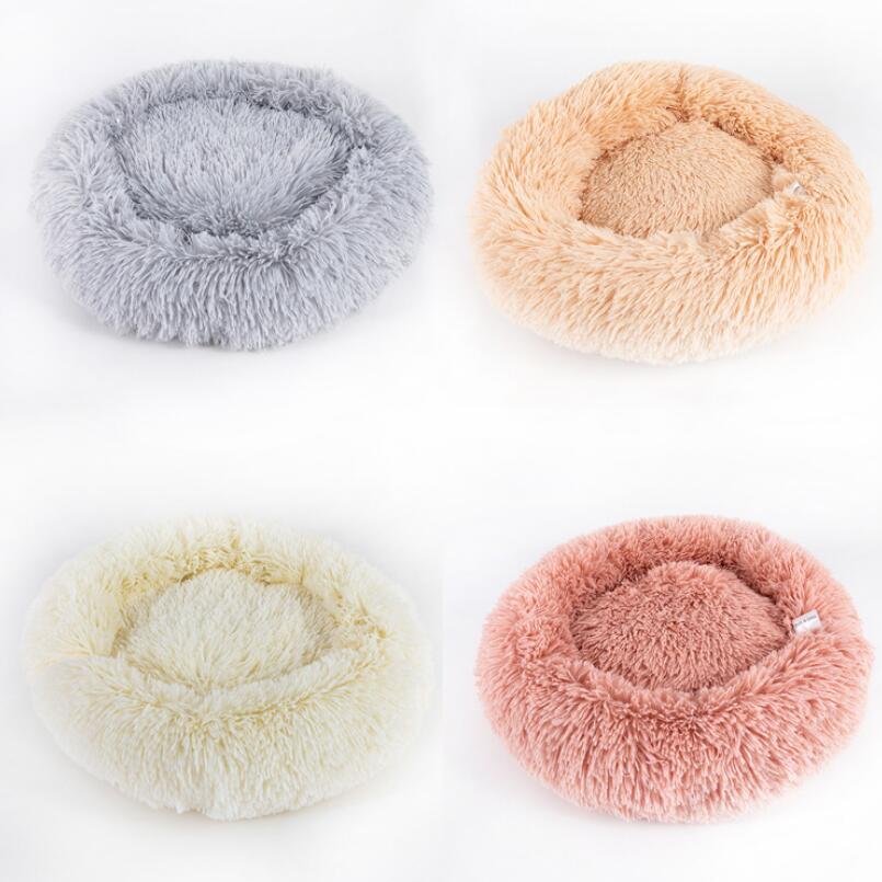 Round plush pet bed shown in tiedye sky blue