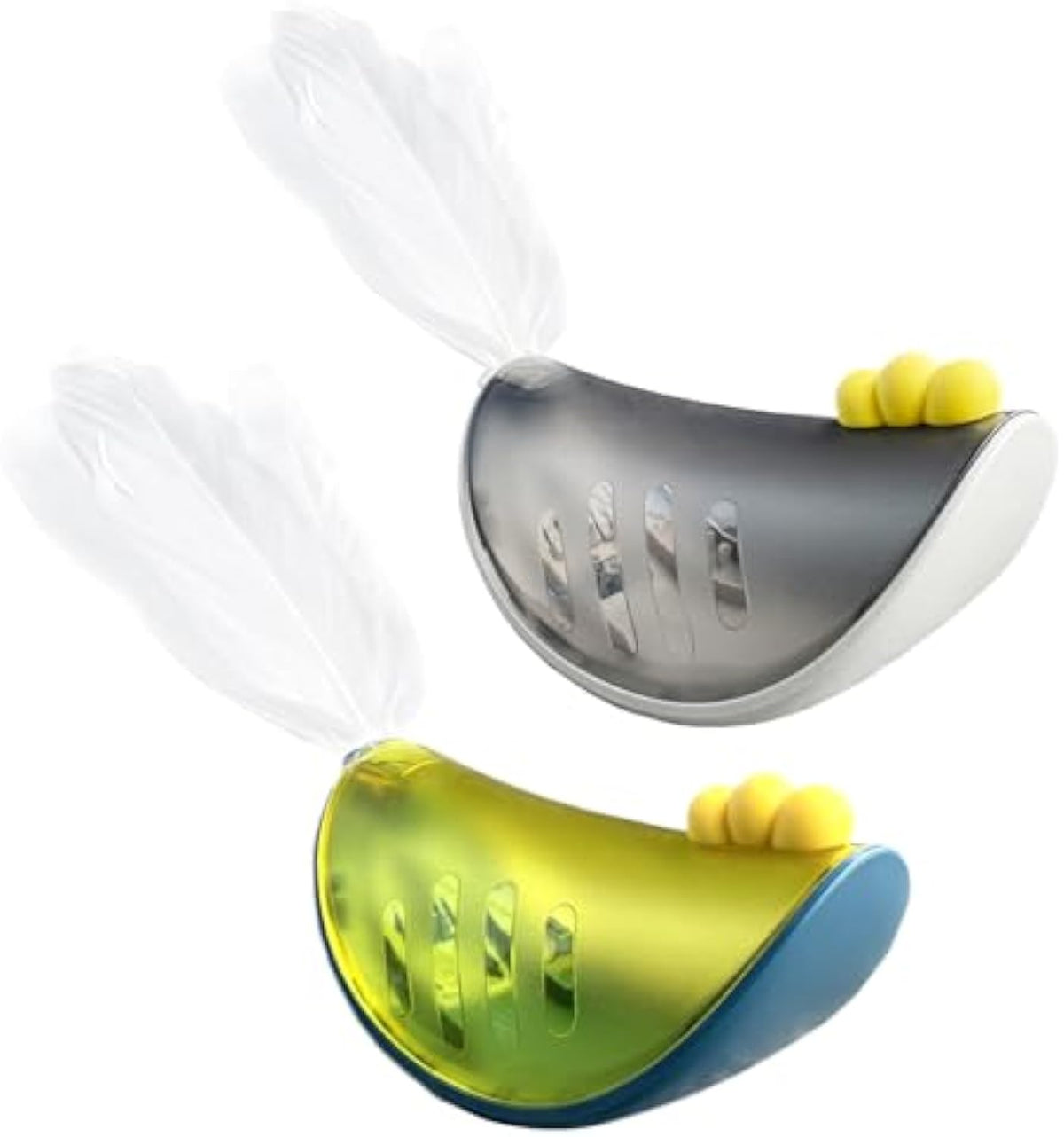 Set of two swinging chicken cat treat toys