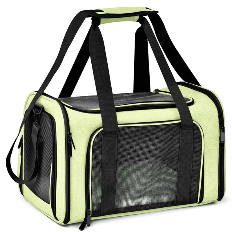 Pet carrier with pet inside mesh window