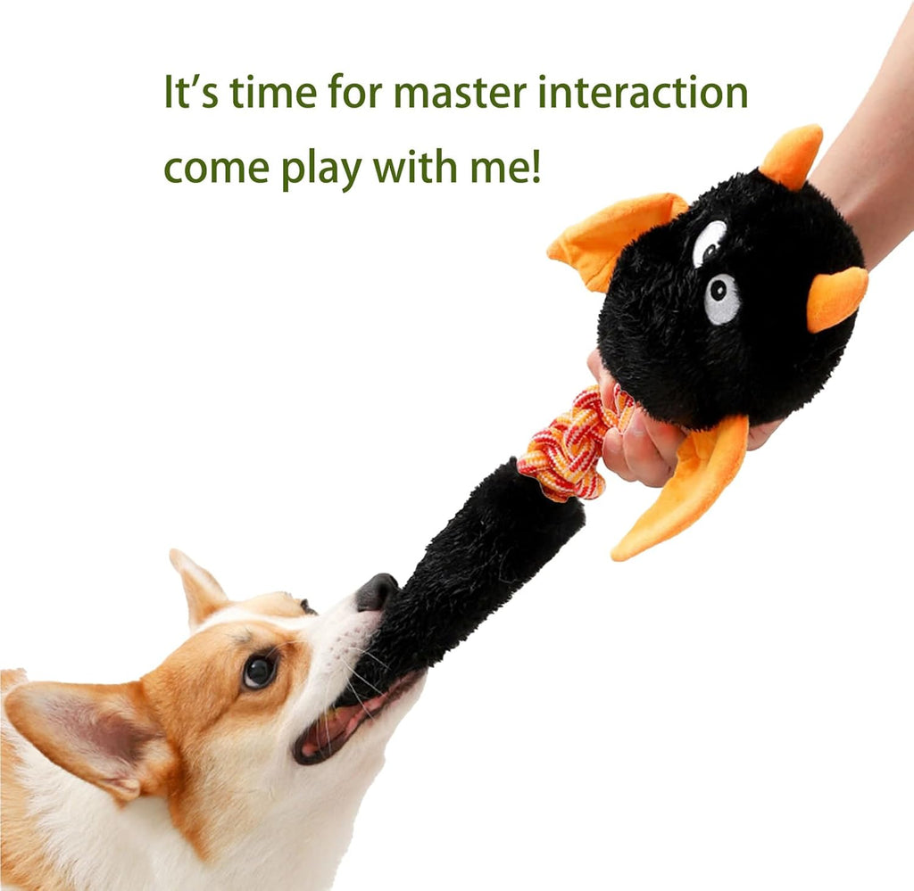 Plush squeaky dog toy in black color