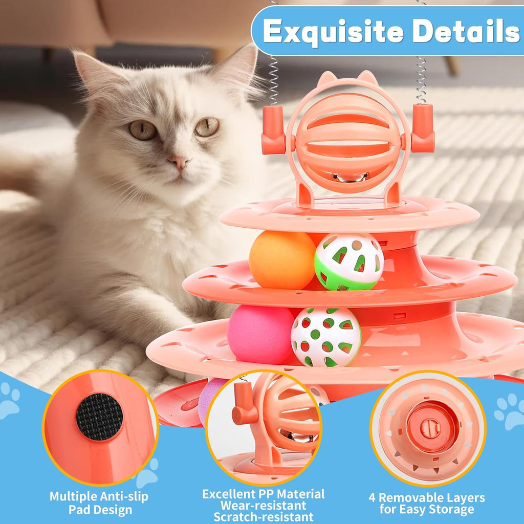 4-tier cat toy carousel showing circular ball track