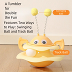 Cat toy tower showing the 3-layer track ball structure