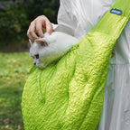 Green pet carrier bag shoulder view