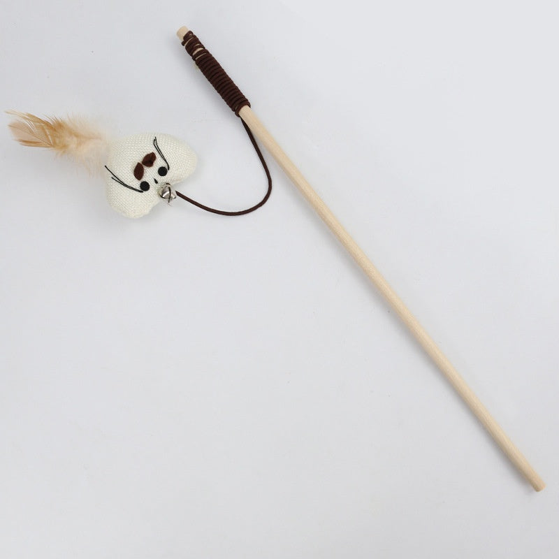 Feather wand cat toy close-up view