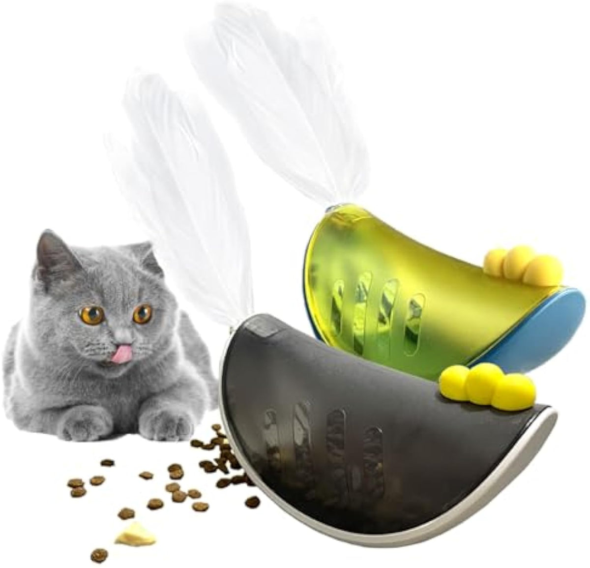 Swinging chicken cat treat toy, color variant